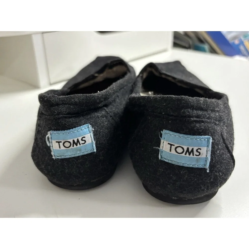 TOMS Women Black Wool Alpargata Faux Fur Lined Slip On Flats 9.5W 450613